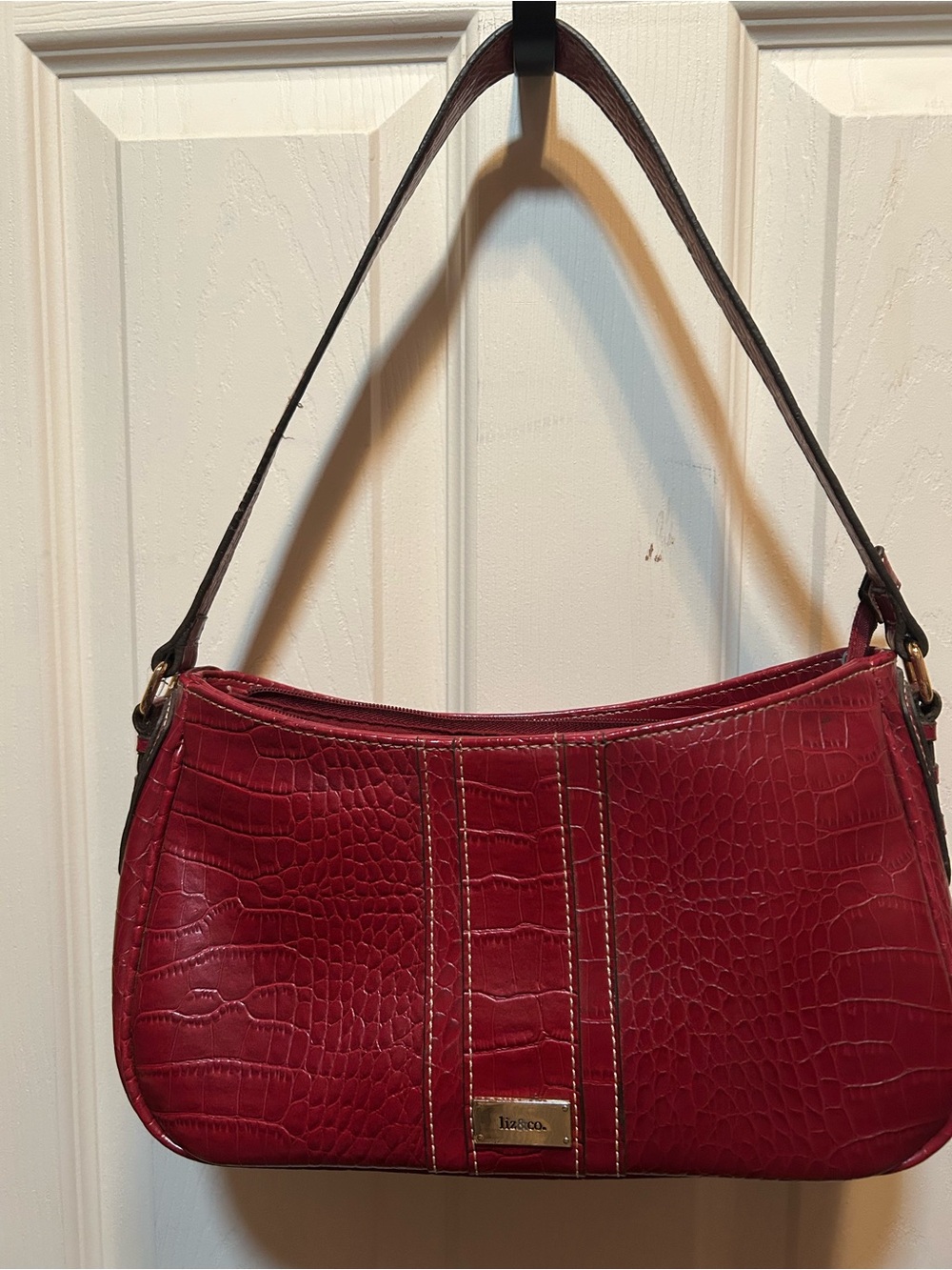 Liz & Co. Deep Red Croc-Embossed Shoulder Bag 10.5” strap drop. 11”x5.5”deep.